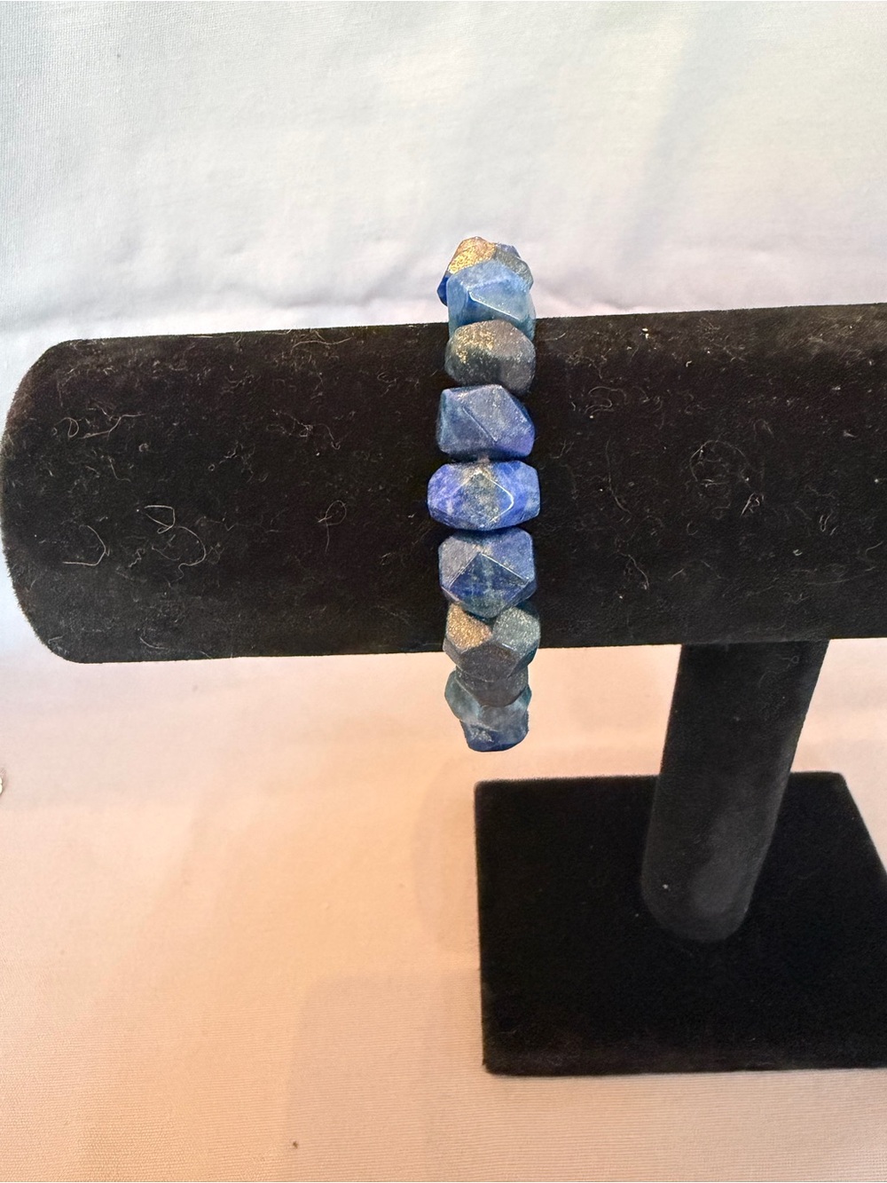Blue Apatite Bead Stretch Bracelet - Polished Faceted Stones. Vintage